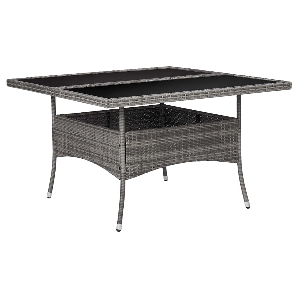 Rattan Gartenmöbel Set 8 Verstellbar Stühle mit Tisch Garten Essgruppe 8 Personen Sitzgruppe Outdoor Terassenmöbel Außen Poly Rattan und Glas-Grau-9-tlg