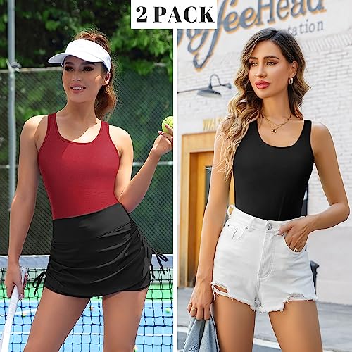 Image of V FOR CITY Womens Unpadded Shelf Bra Tank Tops Racerback Workout Camis Yoga Shirt Cotton Undershirt 2 Pack