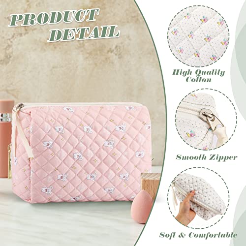 Sweetude 6 Pcs Quilted Makeup Bag Cotton Cosmetic Bag Cute Flower Aesthetic Large Floral Makeup Pouch Coquette Travel Toiletry Kawaii Stuff supplies for Women Girls3