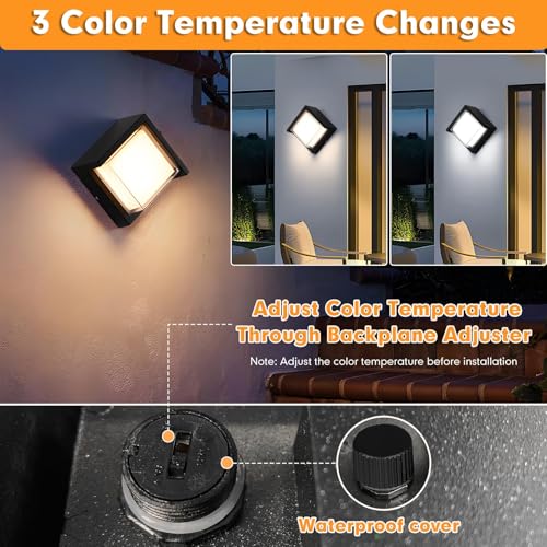 Image of Outdoor Light Fixtures Wall Mount 1 Pack, Modern Square LED Porch Light, 3CCT Selectable (3200K /4000K /6500K), IP65 Waterproof Exterior Wall Sconces for House Garage Patio Front Door