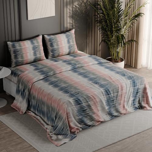 Image of BLISSHOME Everlast 150TC King Size Printed Bedsheet with 2 Pillow Covers for Double Bed, Aesthetic Bedding, Wrinkle Resistant, 100+ Wash Durable, Quick Dry, Geometric Pattern - Green (228cm x 274cm)