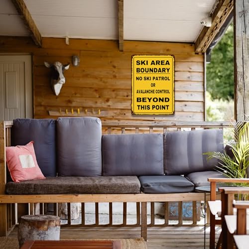 Image of SKI Area Boundary Metal Tin Sign Skiing Wall Decor Ski Lodge Signs 8X12Inch