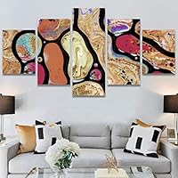 SIGNWIN 5 Panel Canvas Wall Art Modern Art Abstract Contemporary Edgy Mixed Media Multicolor Patterns for Home Decorations Ready to Hang - 60
