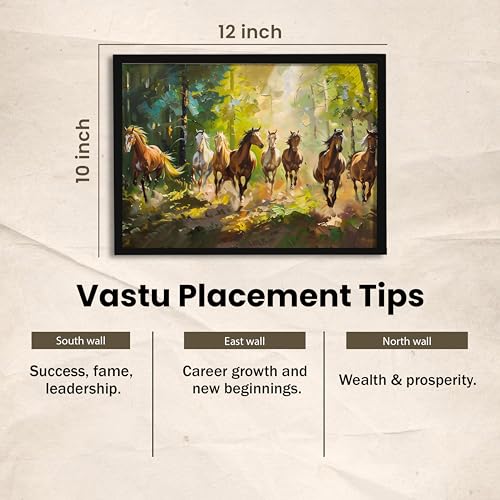 Image of 8 Running Horses Vastu Framed Wall Art Painting For Living Room| Symbol of Growth Eight Horse Wall Painting With Frame for Home & Office, 10x12 Inch