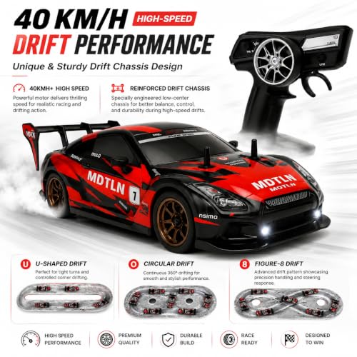 Image of Nextronix 40 km /h High-Speed 1:16 Scale 4WD RC Drift Car | 2.4GHz Remote Control Racing Car with LED Lights & Rechargeable Battery | Red Edition