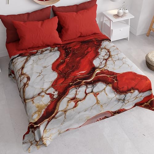 Miniatura 3 de Petti Artigiani Italiani - Colcha Cama 220x250 Cm Microfibra, Primavera Verano, Colchas Bouti Modernas, Cubrecama Ligero Doble, Individual Y Media, Mármol Rojo 100 Made In Italy