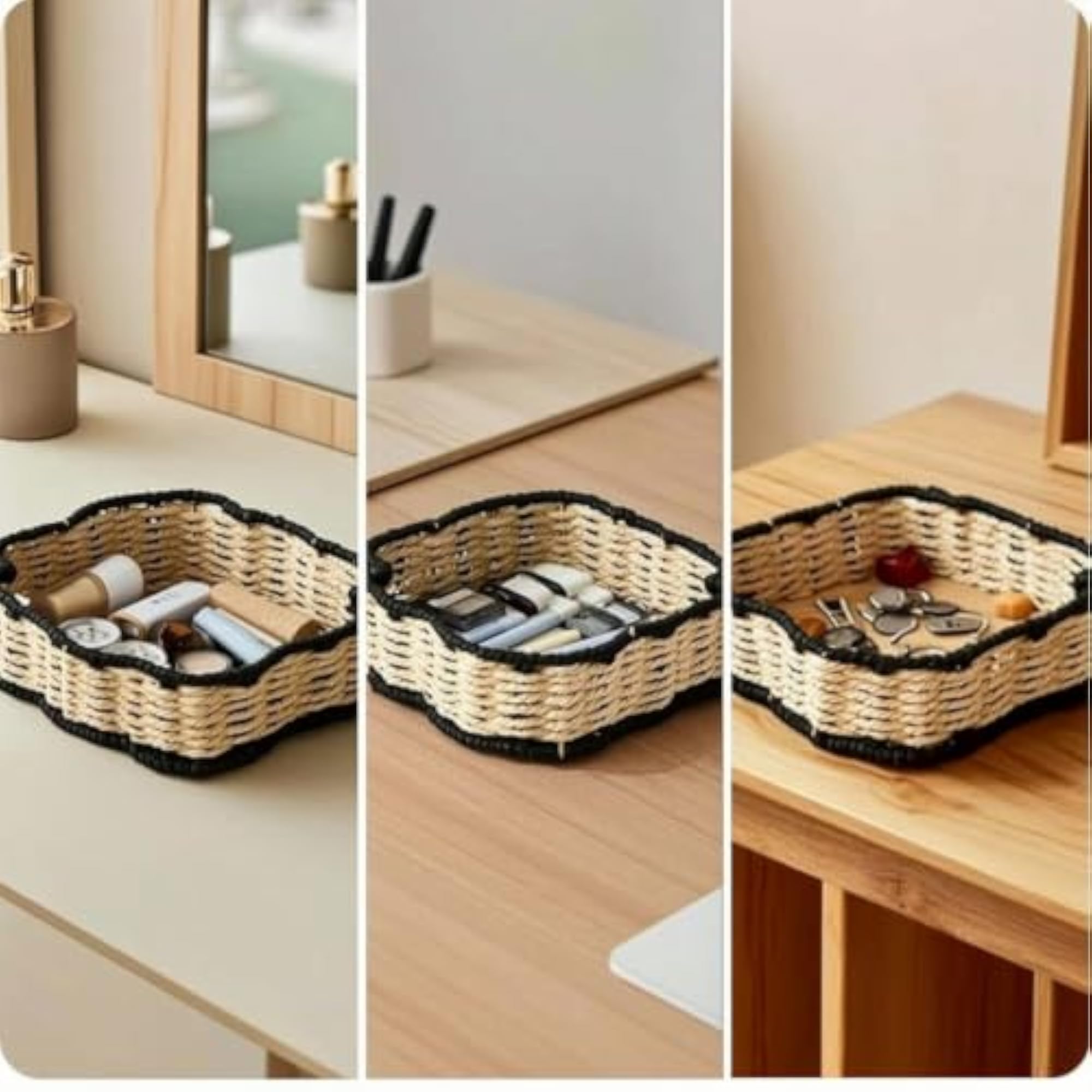 Two-Tone Paper Rope Tray, Braided Handwoven Design