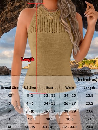 Image of ChiaoLezhee Women's Summer Knit Tank Tops, Racerback High Neck Lightweight Sweater Vest, Dressy Casual Outfits