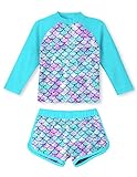 Girl's Two-Piece Long Sleeve Swimsuits UPF50+ Rash Guard Kids Stylish Bathing Suit for Summer Vacation Lightweight Breathable Tankini Sets for 9 10 Years Old -  TUONROAD