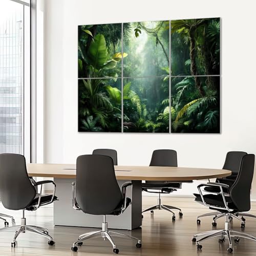 6 Pack Paneles Acústicos Artísticos Absorbentes de Sonido Selva Tropical Verde con Hojas de Palma, Paneles Decorativos para Pared Auto-Adhesivos para Estudios de Grabación y Oficina 72"x48" miniatura 7