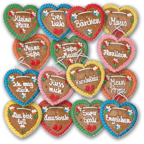 Lebkuchenherzen jfrbig gem. 20 Stück mit verschiedenen Kosenamen- Sprüchen 14cm groß. Original frische Oktoberfestlebkuchenherzen aus München. Lebkuchen Herzen günstig kaufen | Konditorei Zuckersucht