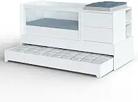 Berço Multifuncional Sol e Mar 7 em 1 Divicar com Cômoda Acoplada, Cama Auxiliar, Escrivaninha e Sistema Antirrefluxo Pneumático em MDF com Acabamento Laqueado UV (Branco)