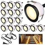 GEYUEYA Home LED Deck Light Kits Warm White, Φ1.22 Recessed Step Light 16 Pack with Black Protective Shell, DC12V Low Voltage LED Deck Lighting, IP67 Waterproof Outdoor Stair Lights for Garden