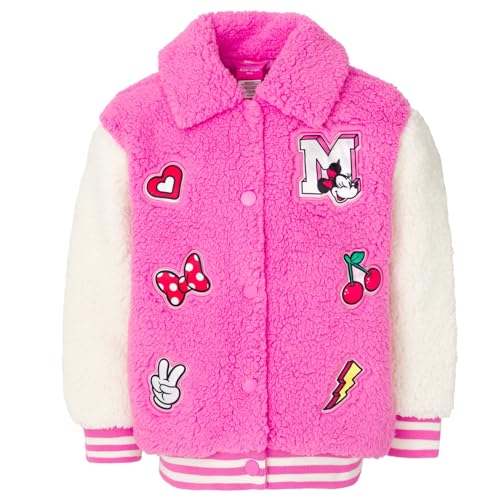 Disney Minnie Mouse Girls Varsity Faux Fur Sherpa Jacket Toddler to Big Kid Sizes (2T - 14-16)
