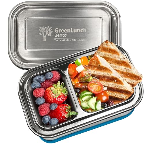 GreenLunch Bento Stainless Steel Bento Box, BPA-Free Lunch box with Snack Pods, Crack-Resistant Lunch box Containers for Adults & Kids with snap locks - For School and Office - Blue