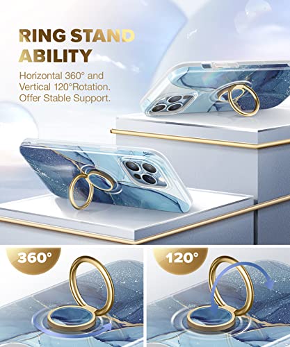 Gviewin Compatible With Iphone 13 Pro Max Case 6.7 Inch 2021, Built-In 360° Rotatable Ring Holder Kickstand, Stylish Marble Slim Tpu Shockproof Protective Case Cover [With Ring Stand], Navy Blue #TOP2
