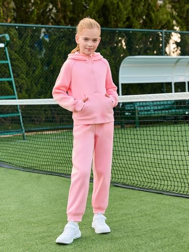 Sweat à capuche pour filles ensemble 2 pièces polaire demi-zip
