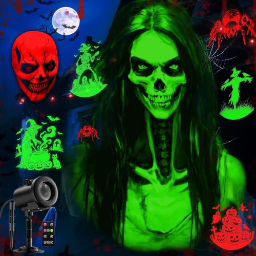 12 in 1 Halloween Projector Outdoor - 3D Dynamic Halloween Decorations Lights,Clearer Skull/Spider/Scarecrow/Pumpkin/Witch Cauldron HD Patterns,Night Light for Window Holiday Decor