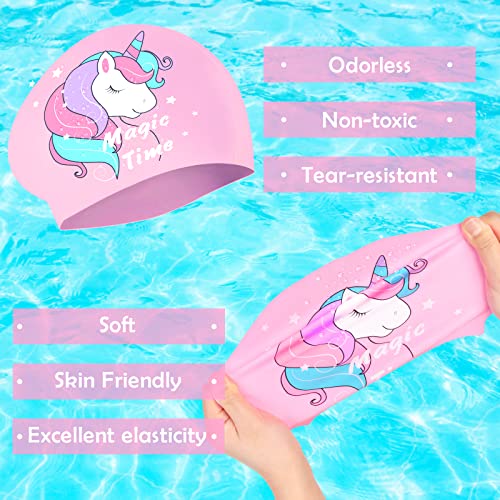 Kids Swim Caps For Girls (Age 6-12), Durable Waterproof Silicone Swimming Cap For Long Hair With Swimming Goggles, Ear Plug And Nose Clip (Pink, Age 6-12) #TOP2