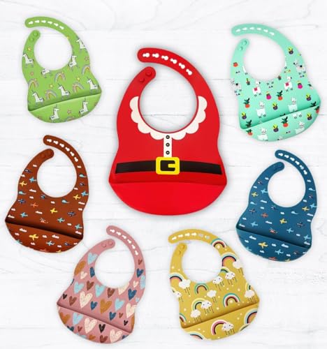 Silicone Baby Bibs for Eating with Food Catcher Adjustable, Waterproof, Easy-Clean Toddler Bibs for 0-3 years
