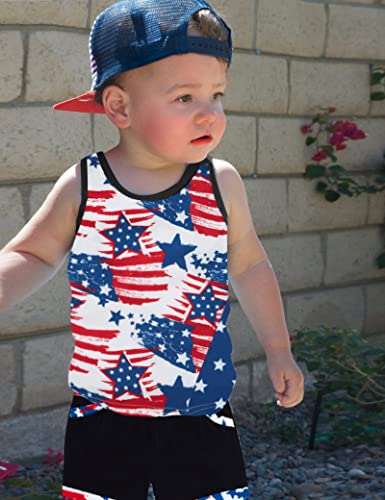Image of MIGU 4th Of July Boy Outfit Summer Sets,Star Stripe Sleeveless Top+Short Pants 2pcs