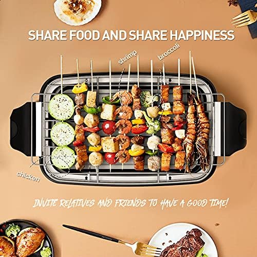 Barbecue Electrique Exterieur Balcon Plancha Grille Barbecue BBQ avec Grille Amovible Température Réglable Smokeless Grill Barbecue d'Interieur 1800W Surface Gril 41 x 23 cm, Noir