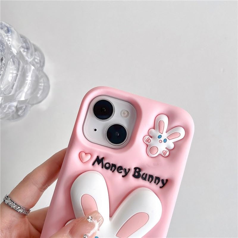 Image of COVERLY for iPhone 12 Pro 3D Money Bunny Rabbit Pop Case,Premium Silicone Cartoon Pastel Pink Color with Phone Holder Cool Full Protective Cute Kawaii Aesthetic Cover for Apple iPhone 12 Pro