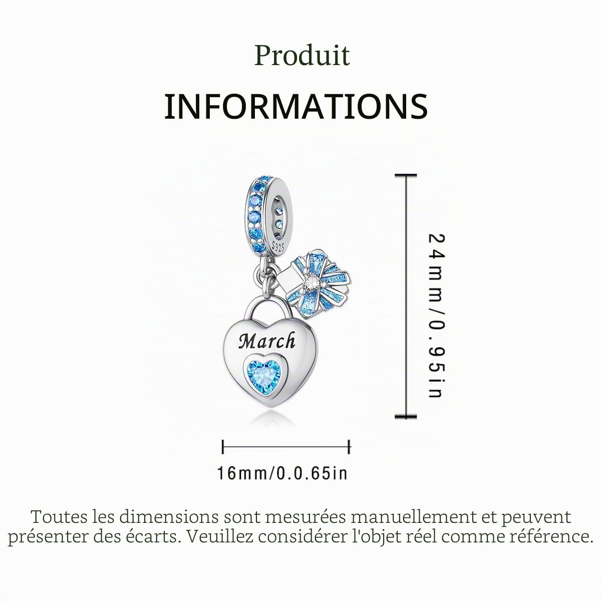 Charms en pierre de naissance en argent sterling 925 pour bracelet et collier Joyeux anniversaire charme jour de la mère Bijoux cadeau pour les femmes