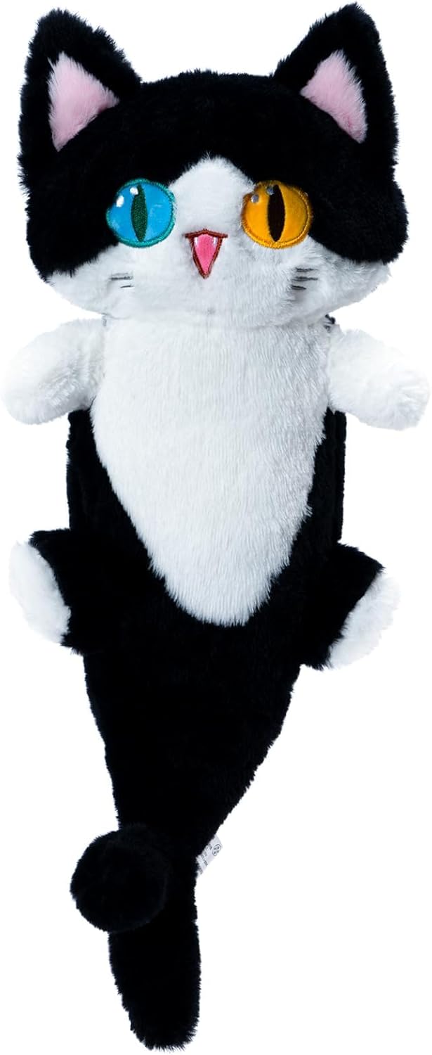 OOPSHANA Long Cat Plush Toy Cute Plushie Hugging Plush Pillow Shark Cat Stuffed Animal for Girls and Boys Black 33″