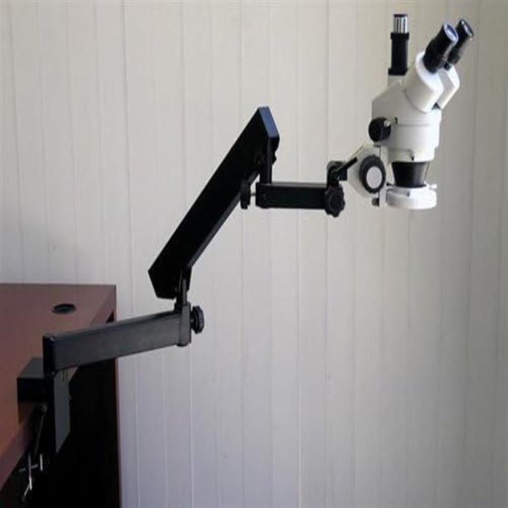 AmScope SM-6TZ-FRL-5M Digital Professional Trinocular Stereo Zoom Microscope, WH10x Eyepieces, 3.5X-90X Magnification, 0.7X-4.5X Zoom Objective, 8W Fluorescent Ring Light, Clamping Articulating Arm Stand, 110V-120V, Includes 0.5X and 2.0X Barlow Lenses and 5MP Camera with Reduction Lens and Software