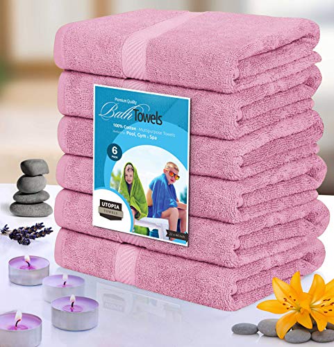 Image of Utopia Towels 6 Pack Medium Bath Towel Set, 22 by 44 Inches, 500 GSM 100% Ring Spun Cotton, Lightweight and Highly Absorbent Quick Drying Premium Towels for Hotel, Spa and Bathroom, Pink