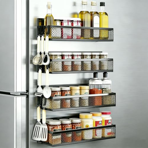 Amalan eu 4 Magnetic Spice Rack Extra Strong No-Drill Kitchen Organiser