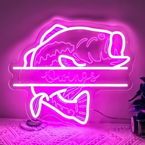 Image of Custom Fishing Neon Signs for Wall Fish Neon Light with Personalized Name Custom Fish LED Signs USB Powered Fisher Light Up Sign for Man Cave Bedroom Wall Decoration Gift for Fishing Enthusiast