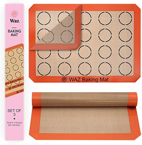 Silicone Baking Mat Set, 3-Piece Half-Sheet Liners with Professional-Grade Non-Stick Surfaces for Cookies, Macaroons, Pastries and Bread Making (11.625” x 16.5” Each)