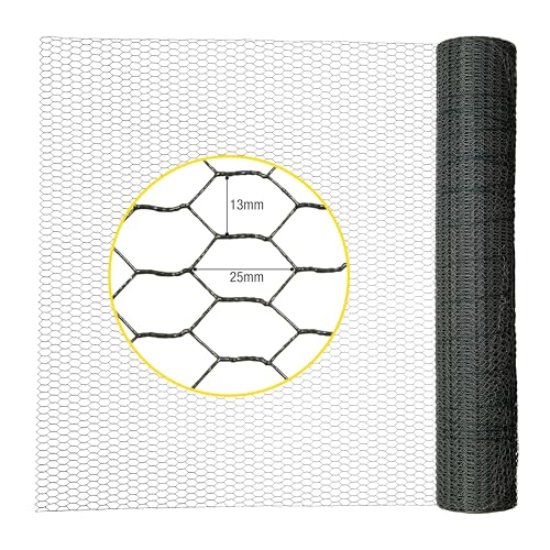 horizont Maschendrahtzaun 100cm Höhe 25m Länge, grau PVC ummantelt, Maschenweite 13x25mm - Sechseckgeflecht, Drahtgitter feinmaschig, Hasendraht, Hühnerzaun, Drahtzaun, Kaninchendraht, Hasengitter