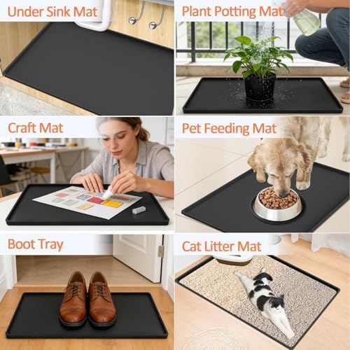 Silicone Coffee Maker Mat with Lip for Countertops, 15.7'' x 11.8'', Black — view 6