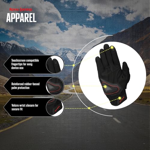 Image of Royal Enfield PHOENIX GLOVES | Leather & Microsuede Hybrid | TPR Knuckle Protection | Perforated Ventilation | Touchscreen Ready | Reinforced Palm Grip | Neoprene Anti-Chafing Cuff BLACK S