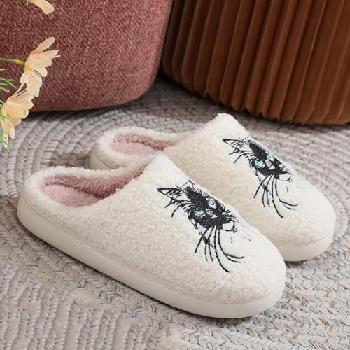 Cathalem Halloween Slippers for Women,Women's Holiday Indoor Bedroom Fluffy Warm Christmas Slippers Winter Soft Cozy Home Non-Slip Soft Plush Slip-on Lined House Shoes2