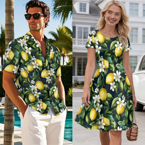 Image of AFPANQZ Couple Matching Outfit Casual Men's Button Down Shirt or Short Sleeve Summer Sundresses Dresses for Women 2026