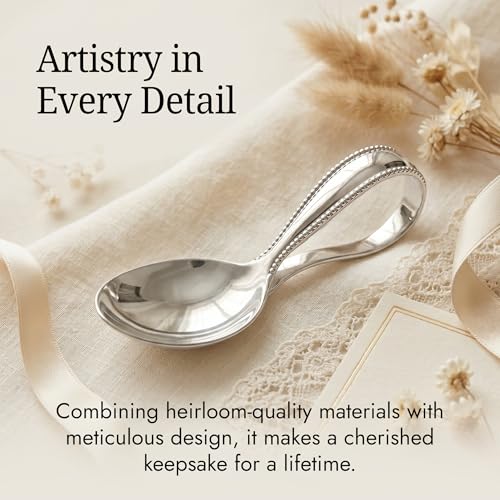 Image of Beaded Loop 925 Sterling Silver Baby Feeding Spoon | Food grade, engravable, gift boxed, baby shower, christening