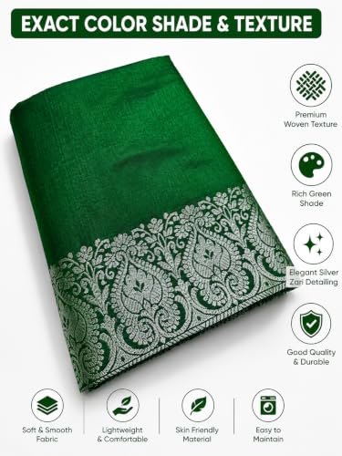 Image of Women's Glory Womens Satin Saree with Silver Woven Border | Elegant Plain Glossy Silk Saree for Party, Wedding, Reception & Festive Style with Unstitched Blouse Piece