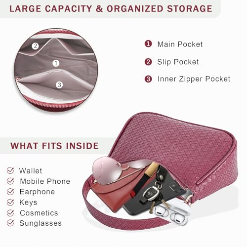 Image of Prpeko Women's Woven Crescent Shoulder Bags Retro 90s Hobo Handbags Top Handle Underarm Bag Clutch Purses