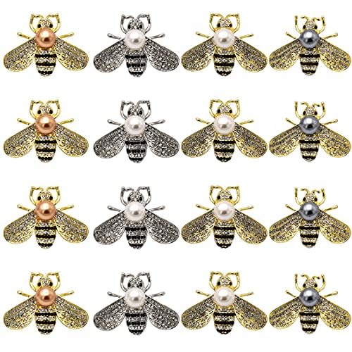 Image of 16 PCS Honey Bee Brooches Lapel Pins Crystal Insect Themed Bee Brooches