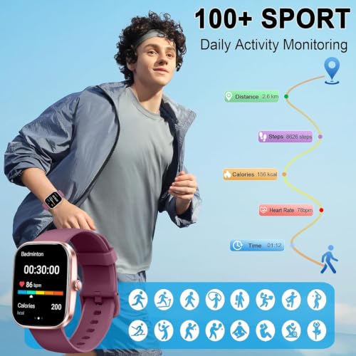 Image of Smart Watch(Answer /Make Call), 1.91 inchHD Smartwatch for Men Women with Heart Rate /Sleep Monitor /Pedometer /Calories, 113+ Sports Fitness Watch Tracker, IP68 Waterproof Step Counter for Android iOS-Wine