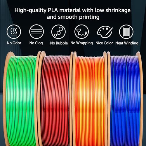 Image of Silk 3D Printing Filament PLA+ Tricolor and Dual Color 4-Pack Bundle - 1.75mm 3D Printing PLA Pro 250g x 4 Spools, Rose Red&Sky Blue&Green, Rose Red&Dark Blue&Green, Gold&Red, Black&Red