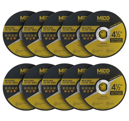 MIDO Professional Abrasive Cutting Discs 10 Packs 115 mm Ultra Thin 1mm Metal Cut off Wheel Stainless Steel Cutting Wheel for Angle Grinder