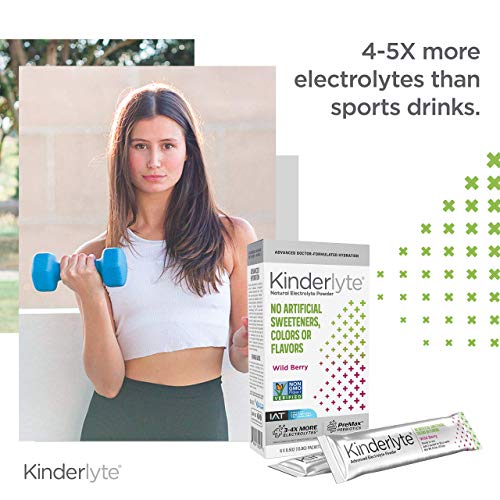Kinderlyte Advanced Electrolyte Powder | Natural, 4-5x More Electrolytes, 80% Less Sugar | With PreMax Prebiotics | No Artificial Sweeteners, Colors or Flavors (Wild Berry, 18 Count)