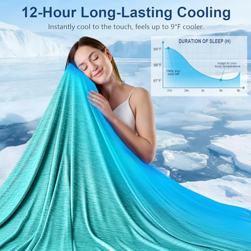Image of KMUSET Cooling Blanket Queen Size (90 inchx90 inch), Double Sided Summer Cooling Blankets for Hot Sleepers & Night Sweats, Soft Lightweight Blanket for Sofa Bed Couch, House Warming Gifts New Home Aqua Green