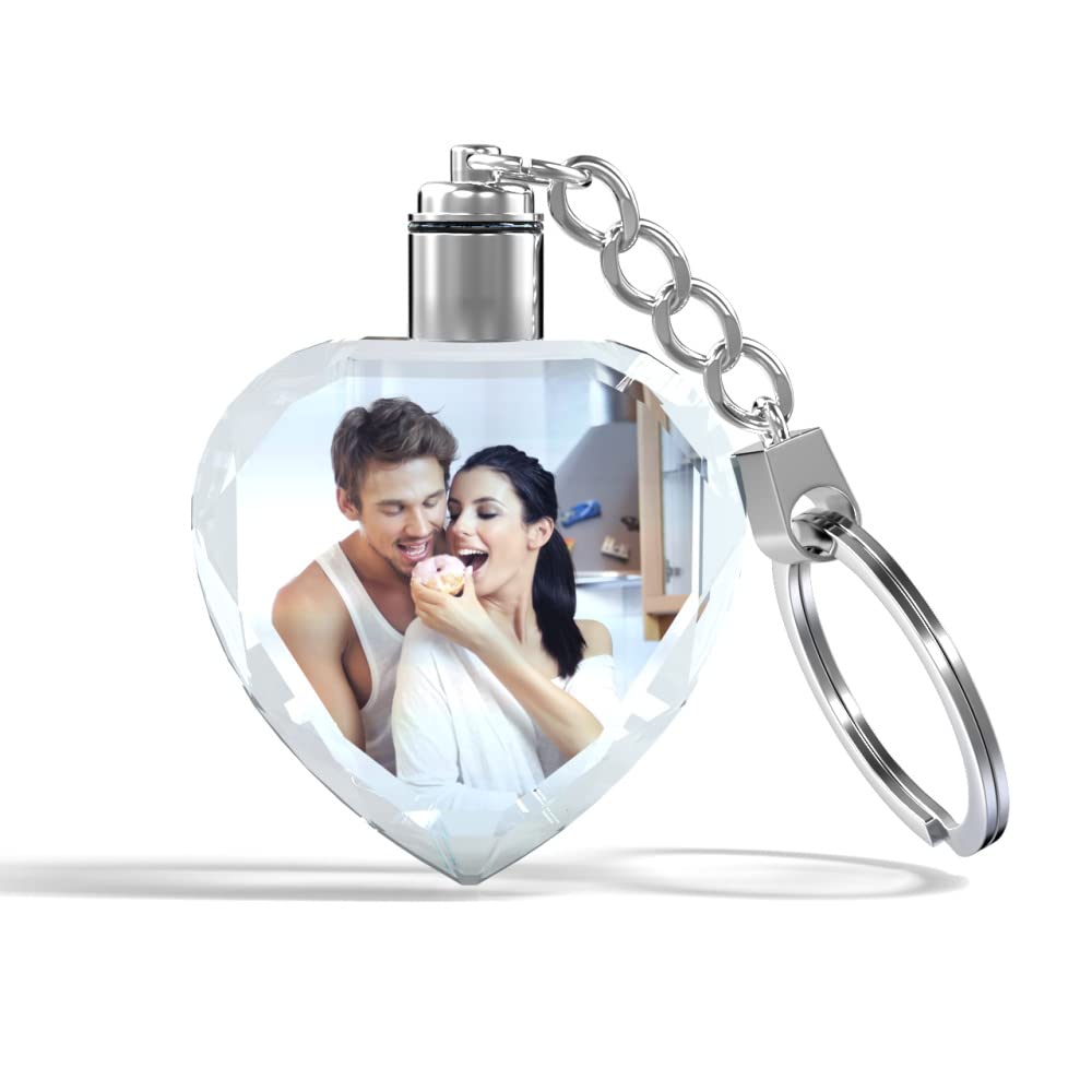 Smile lab Crystal Keychain Photo Lighted Custom Colorful Picture Crystal Key Chain Personaized 3D Laser Engraved Heart Keyring Gift