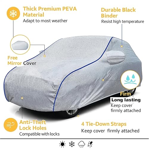 Image of Sulfar 100% Waterproof Car Body Cover Compatible with Mirror for Fiat Uno (Triple Stitched, Full Bottom Elastic, Magic Silver with Black Piping)
